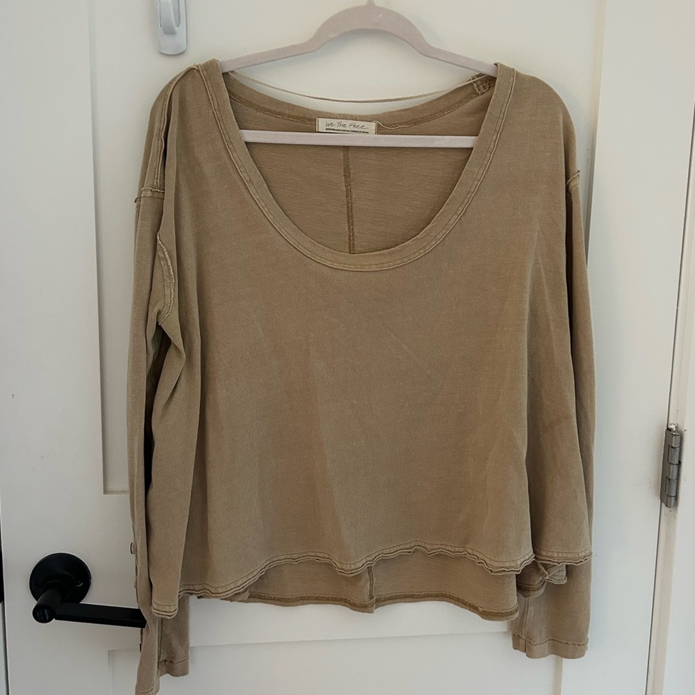 We The Free Tan Boxy Long Sleeve Blouse